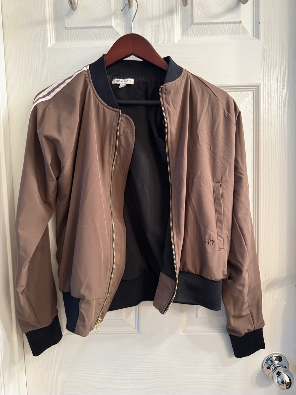 Albion Fit Track Bomber Jacket with Coffee and Sugar Stripe